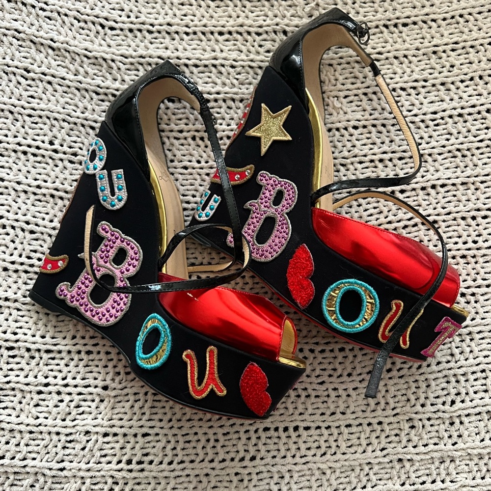 Christian Louboutin Loubi Zeppa Crisscross Red Sole Wedge - Picture 5 of 5